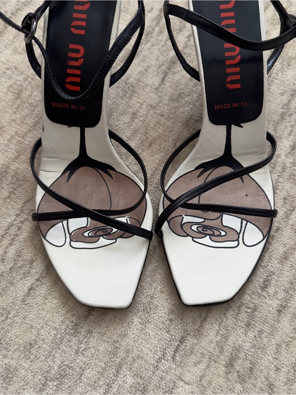 Vintage Miu Miu brown/black rose strappy sandal heels - Picture 2 of 8